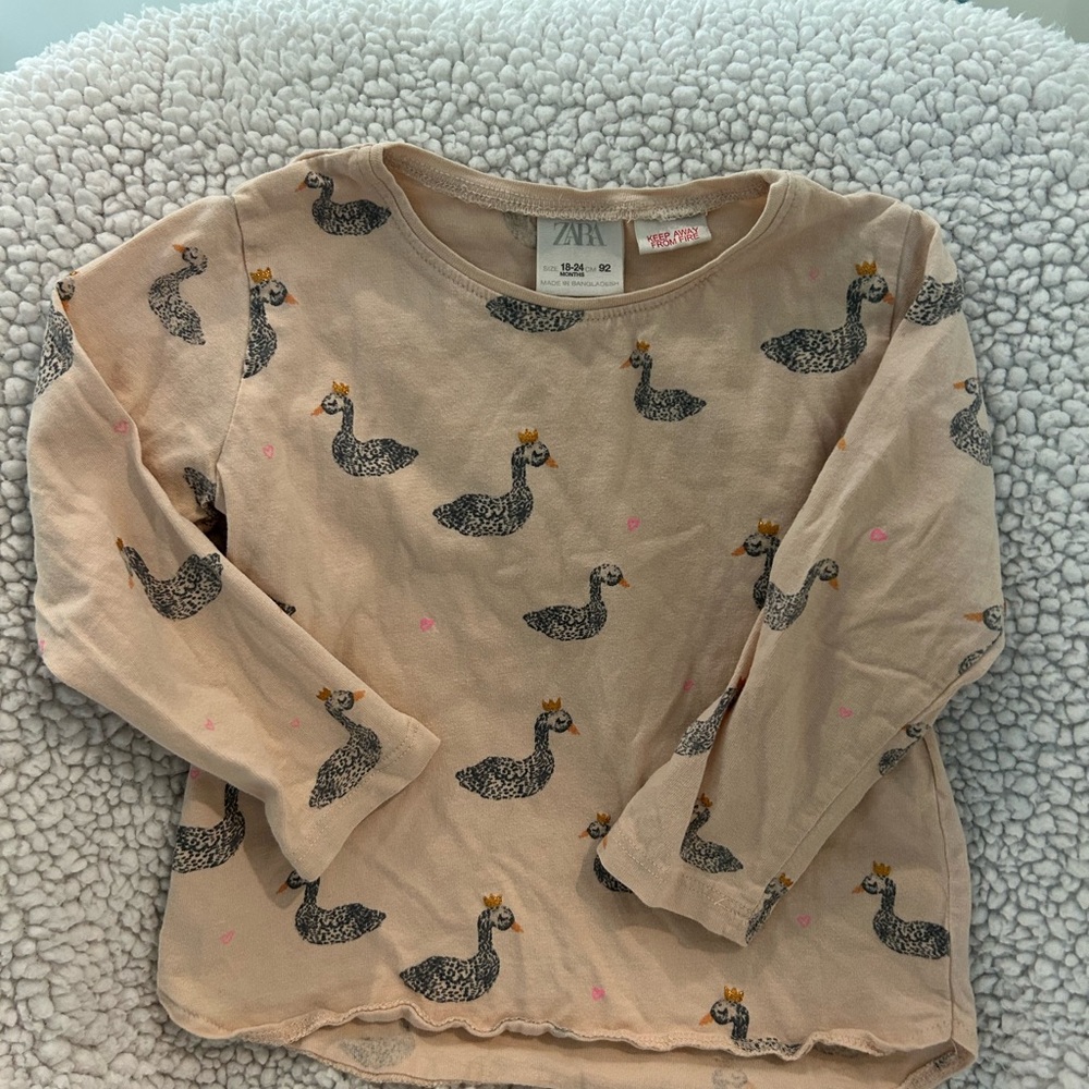 Zara Kids Beige Duck Pattern Long Sleeve Tee